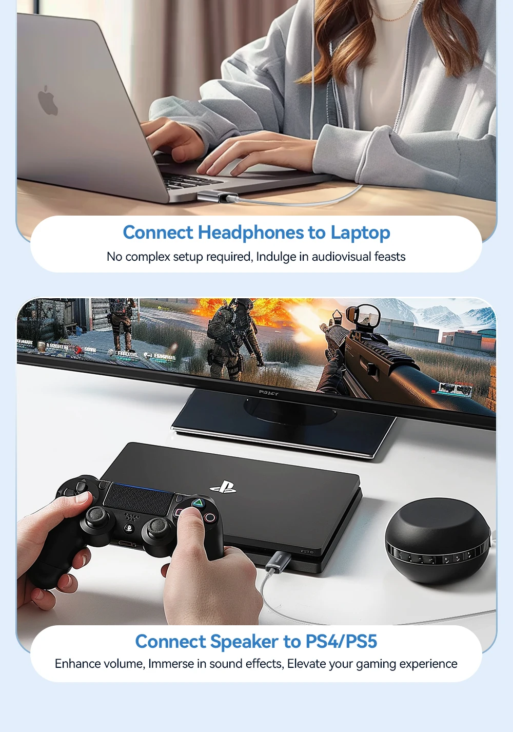 Essager USB-Soundkarte, externe Mini-Soundkarte, USB auf 3,5 mm Schnittstelle, Stereo-Audio-Adapter für PS4, PS5, Switch, Laptop-Headset – Detail 6