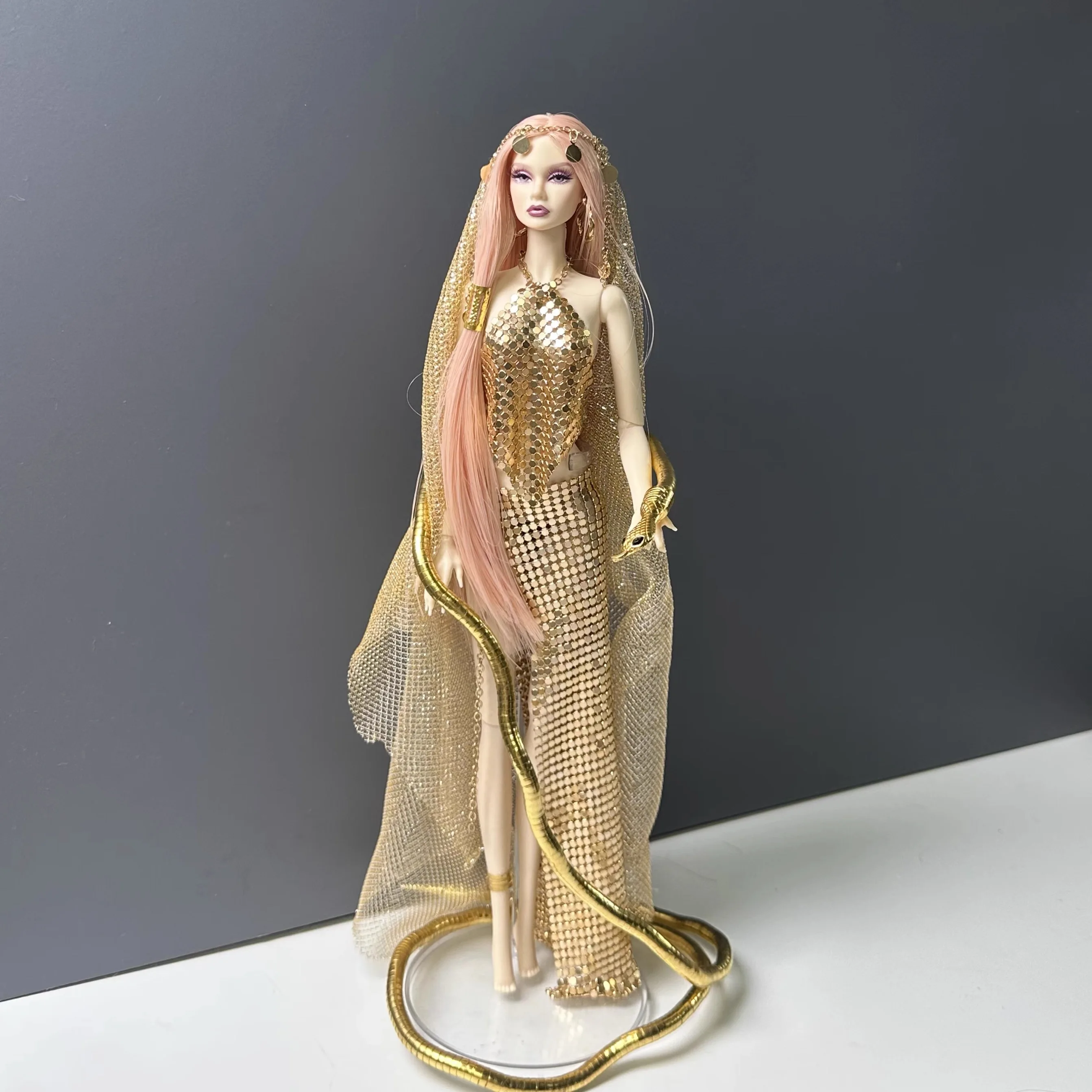 Luxury Unique Design Sun Goddess/Evil Dragon/Cleopatra-Style Theme Metal Sequin Evening Gowns For 1/6 FR Babi Supermodel Doll view 6