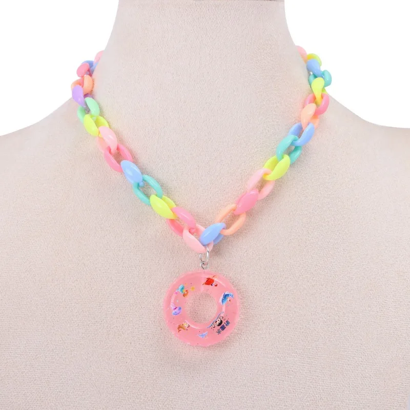 

Niche Fashion Accessory Macaron Resin Collarbone Chain Cute Donut Pendant Necklace