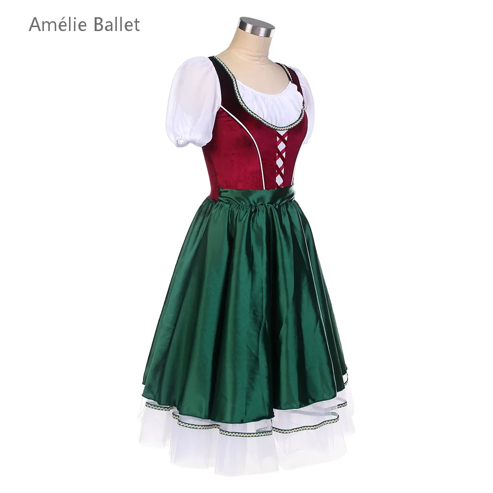 Corsage en velours bordeaux à manches courtes, avec jupes vertes, robe de Ballet pour filles et femmes, Tutu de spectacle romantique, 24027