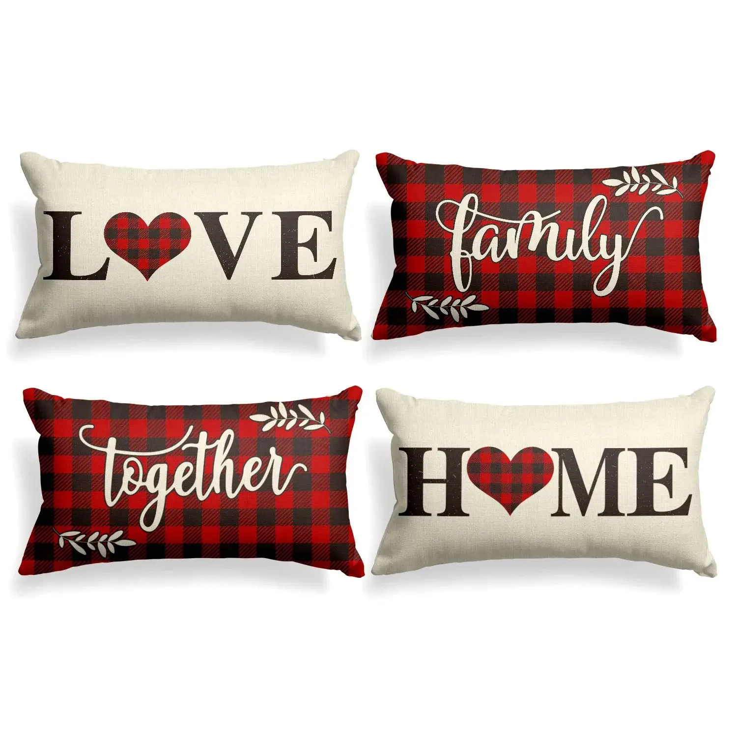 Nordic Classic Red Plaid Love Home Pillowcase Home Decoration Living Room Sofa Decoration Cushion Cover 30*50 Linen Pillowcase