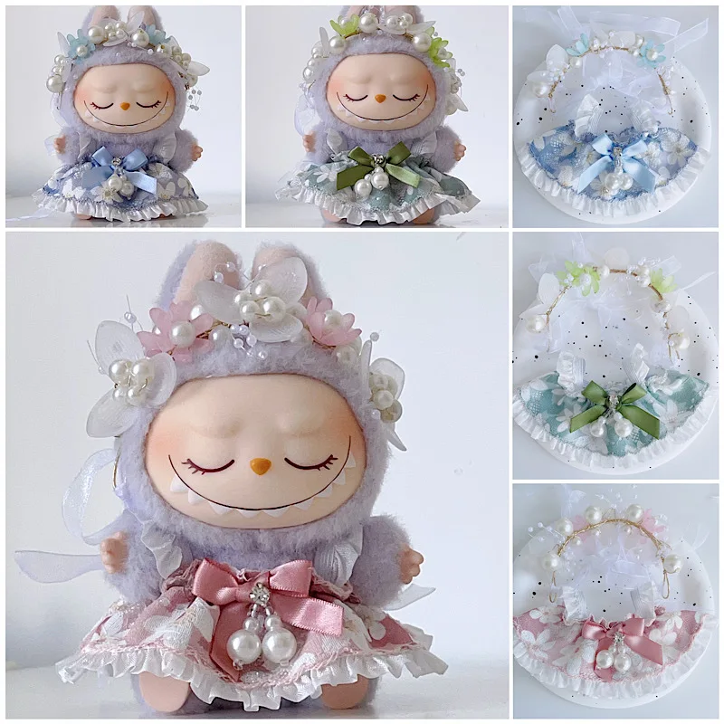 Für 17 cm Labubu Puppe Luxus Perlen Kleid Anspruchsvolle Outfit Set Elegante Party Tragen Labubu Kleidung Puppe Zubehör Geschenk