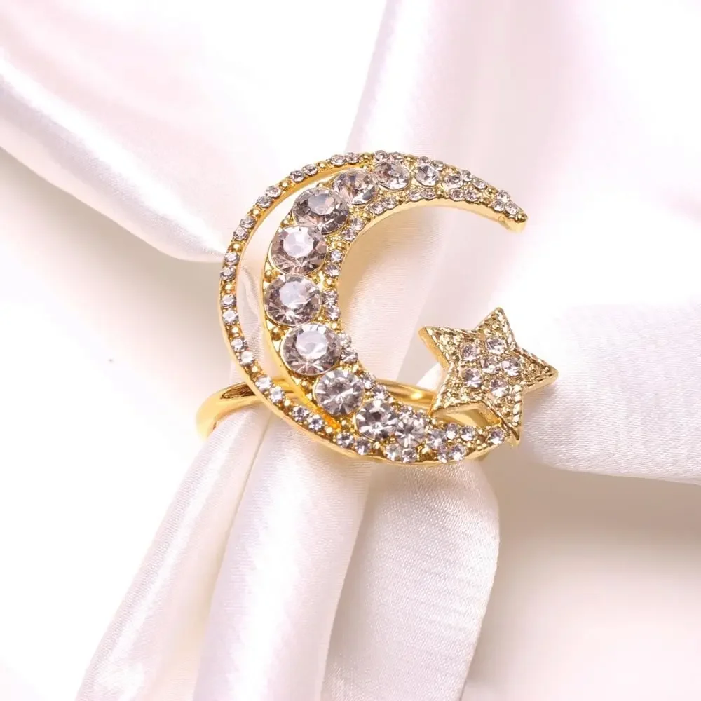 1-24PCS Metal Rhinestone Star Napkin Ring Holder for Christmas Hotel Dining Table Party Xmas Wedding Banquet Home Decoration