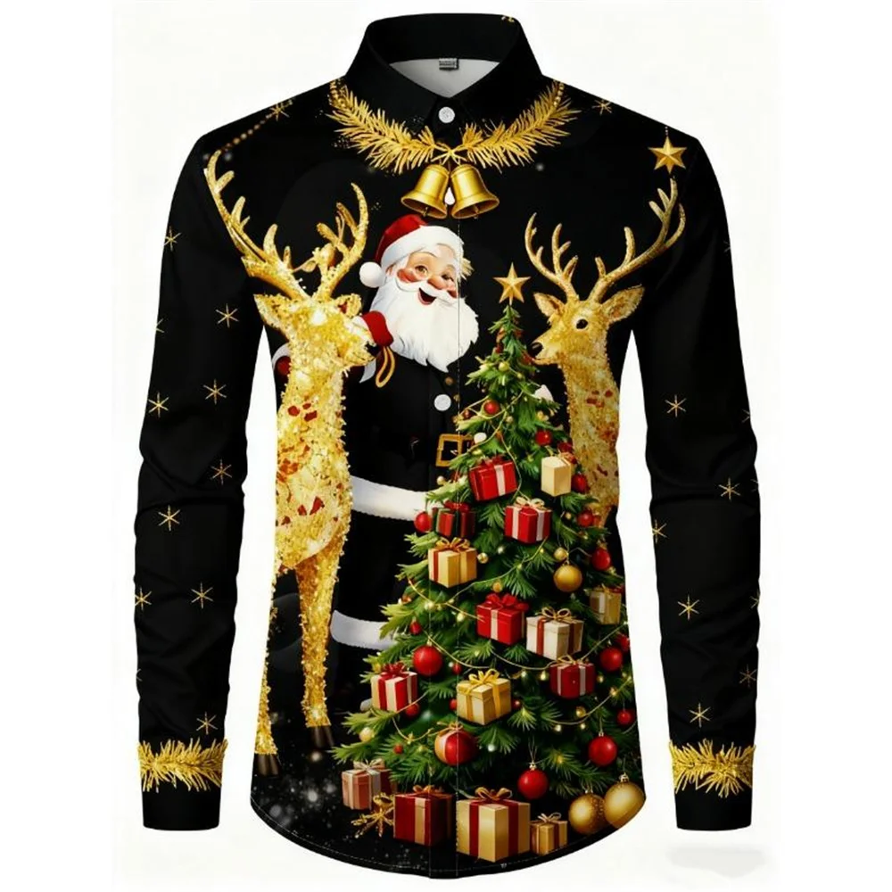 Galaxy Sparkle Long Sleeve Shirt Men Blue Star Print Button Up christmas Shirt Cosmic Gradient Night Party Casual Fashion Top