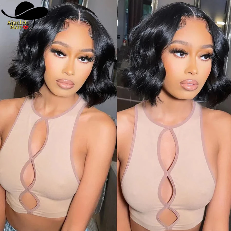 

Монгольский парик Body Wave Bob 4x4 с кружевной застежкой, предварительно выщипанный парик из 100% человеческих волос Remy, объемная волна 13x4, кружевной фронтальный короткий парик боб