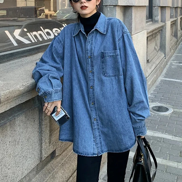 Denim shirt street style hotsell