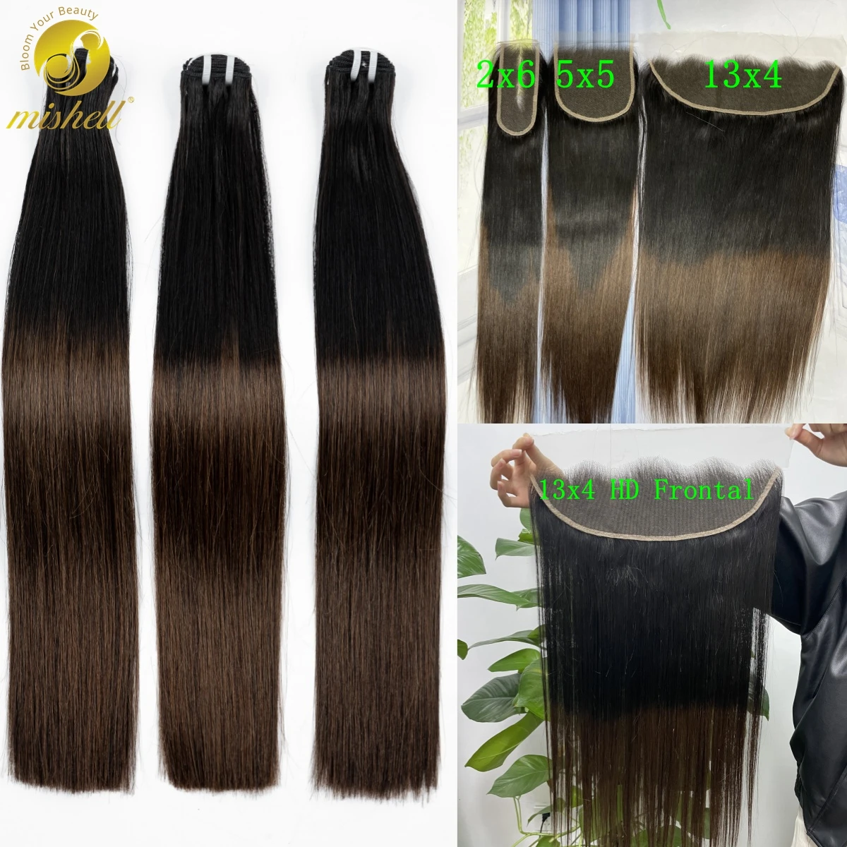 Double Drawn Vietnamese Bone Straight Bundles with 13x4 Lace Frontal 100% Raw Human Hair Bundles with 2x6/5x5 HD Lace Closure