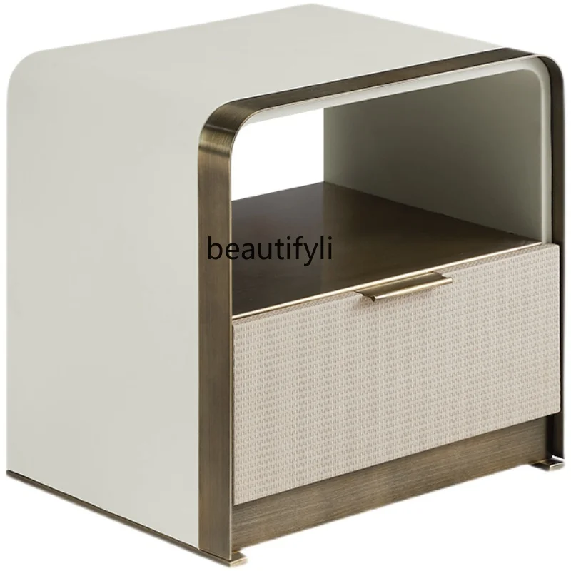 

Light Luxury and Simplicity Modern Stainless Steel Italian Bedside Cabinet Designer Model Minimalist Leather Bedside Table