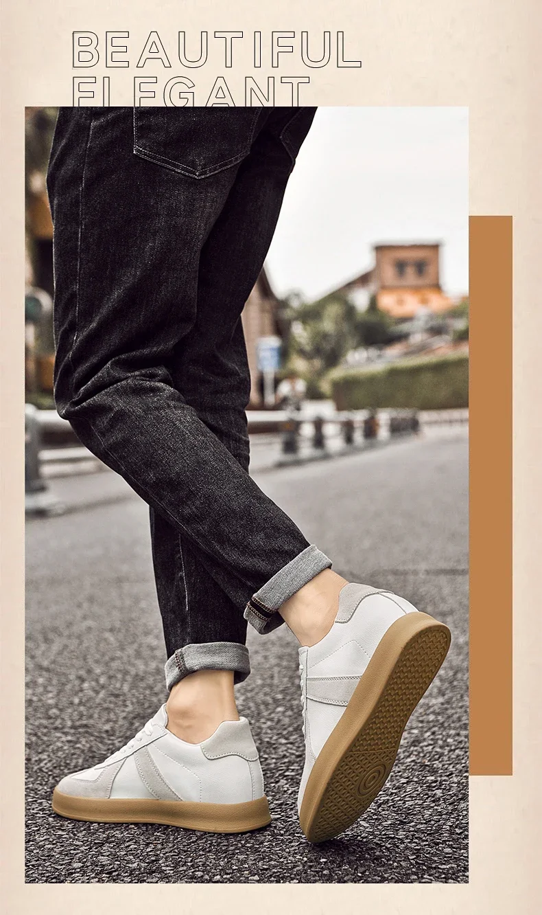 Men's Invisible Height Increasing Shoes 6/8cm German Training Shoes Breathable Genuine Leather Retro Casual Sports Shoes