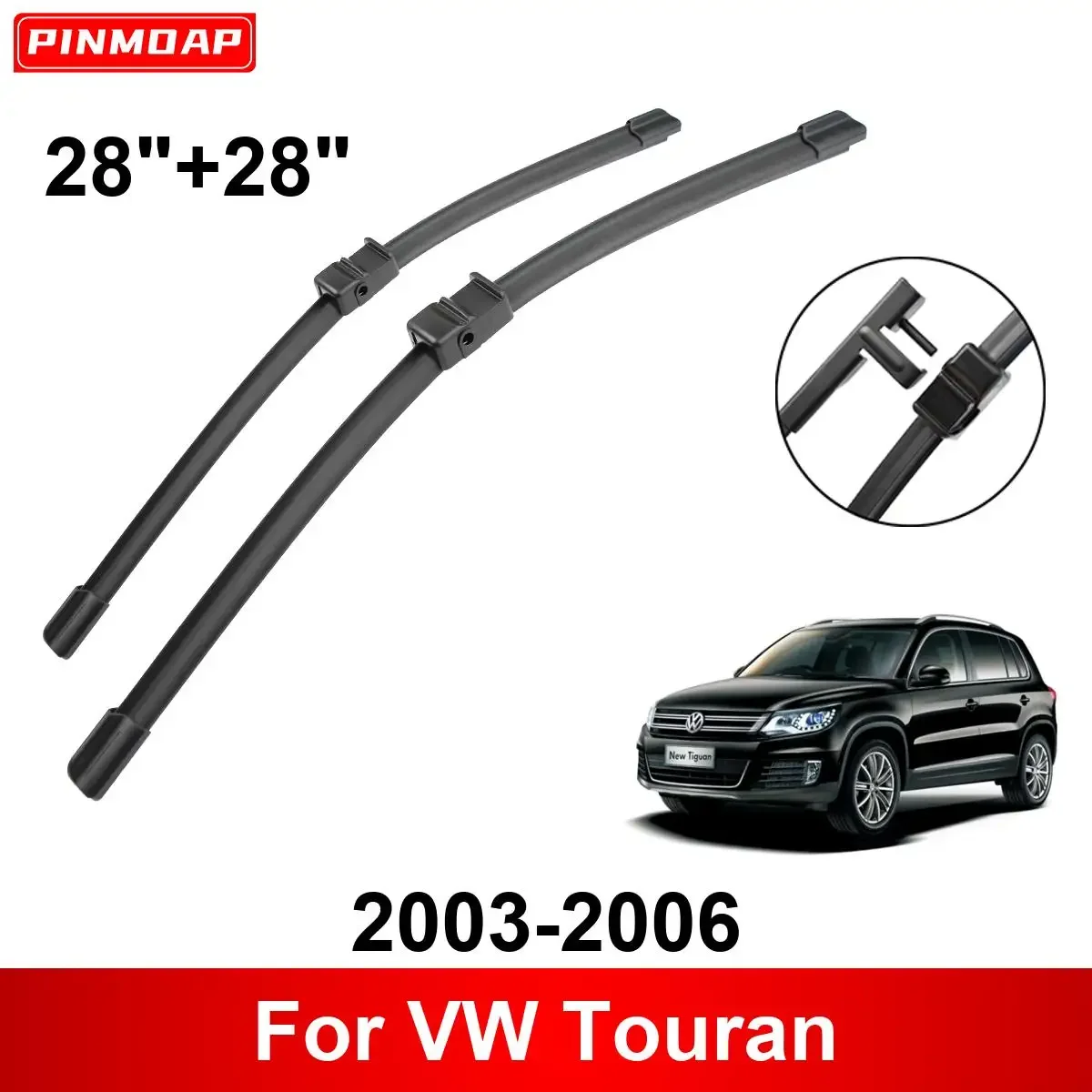 Lâminas do limpador do carro para VW Touran, Lâminas do limpador dianteiro e traseiro, Cortador de escovas, 2003, 2004, 2005, 2006, 28 "+ 28", acessórios