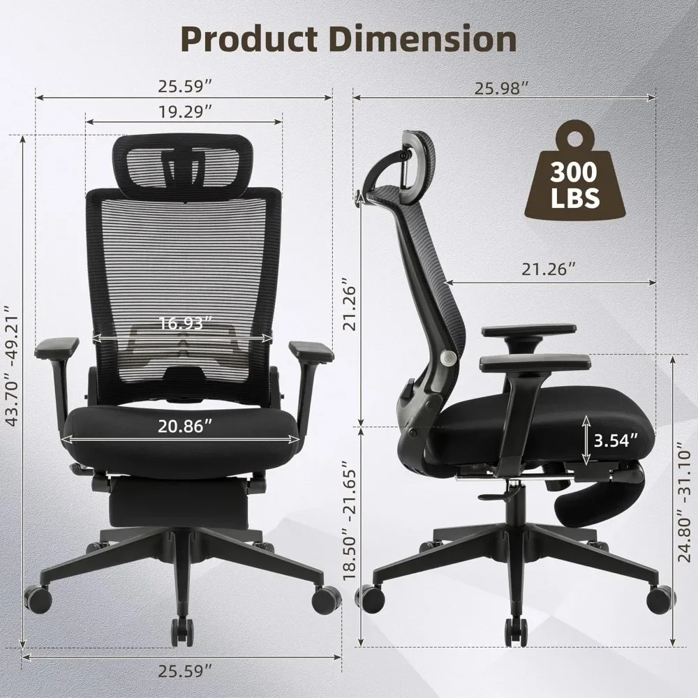 

Office Chair, w/ Foot Rest, Ergonomic Office Chair w/ Adjustable Lumbar Support, Headrest, Armrest, Space Saving Office Chair