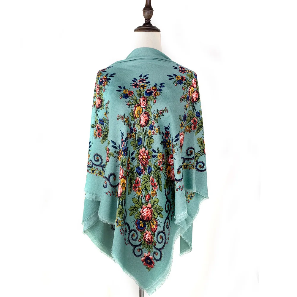 Printed cape with open beard large square scarf Russian Cloak Kazakh ethnic style headscarf shawl 120 * 120CM Poncho