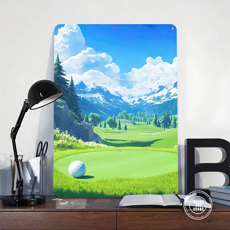 Golf Course Mountain View Metal Poster Custom Wall Art Retro Vintage Tinplate Signs for Man Cave Bedroom Decorations Desk Decor