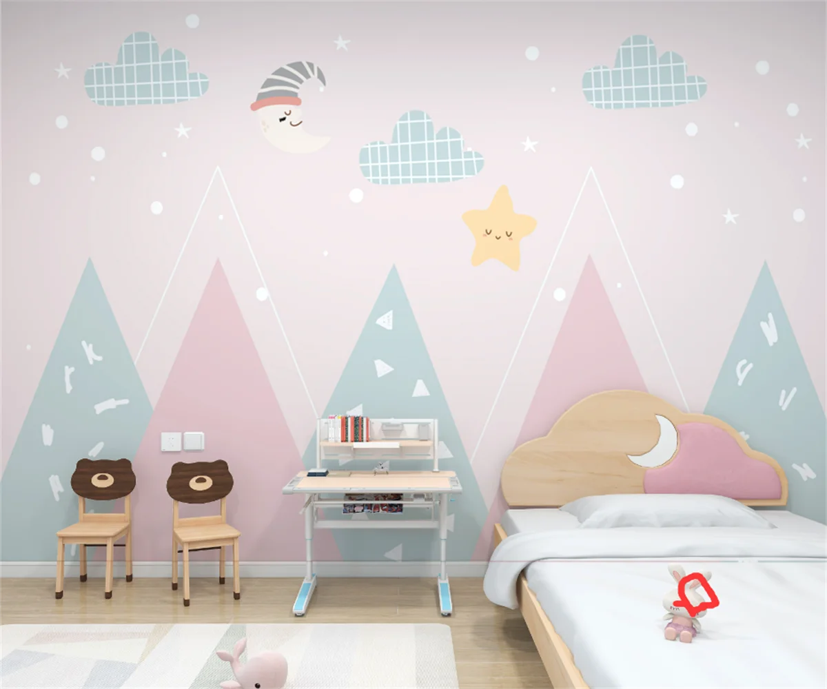

Beibehang papel de parede индивидуальные геометрические звезды мультфильм пагорб детская комната комната для девочек спальня фон обои