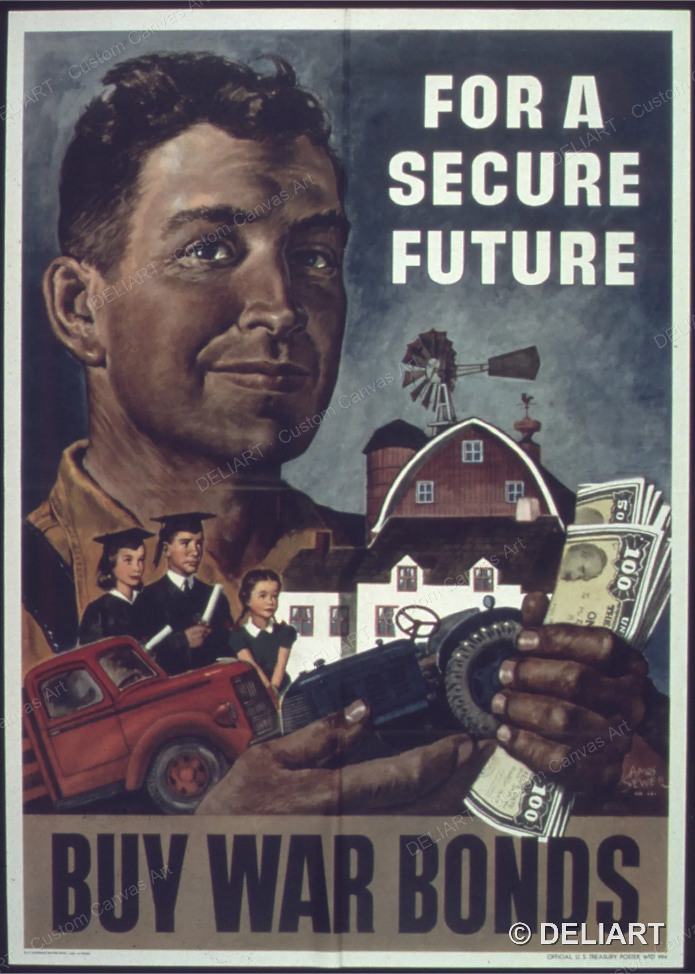 For a Secure Future, Buy War Bonds Vintage WWII Propaganda Canvas Wall Art Poster Print Retro Home Decor Unframed
