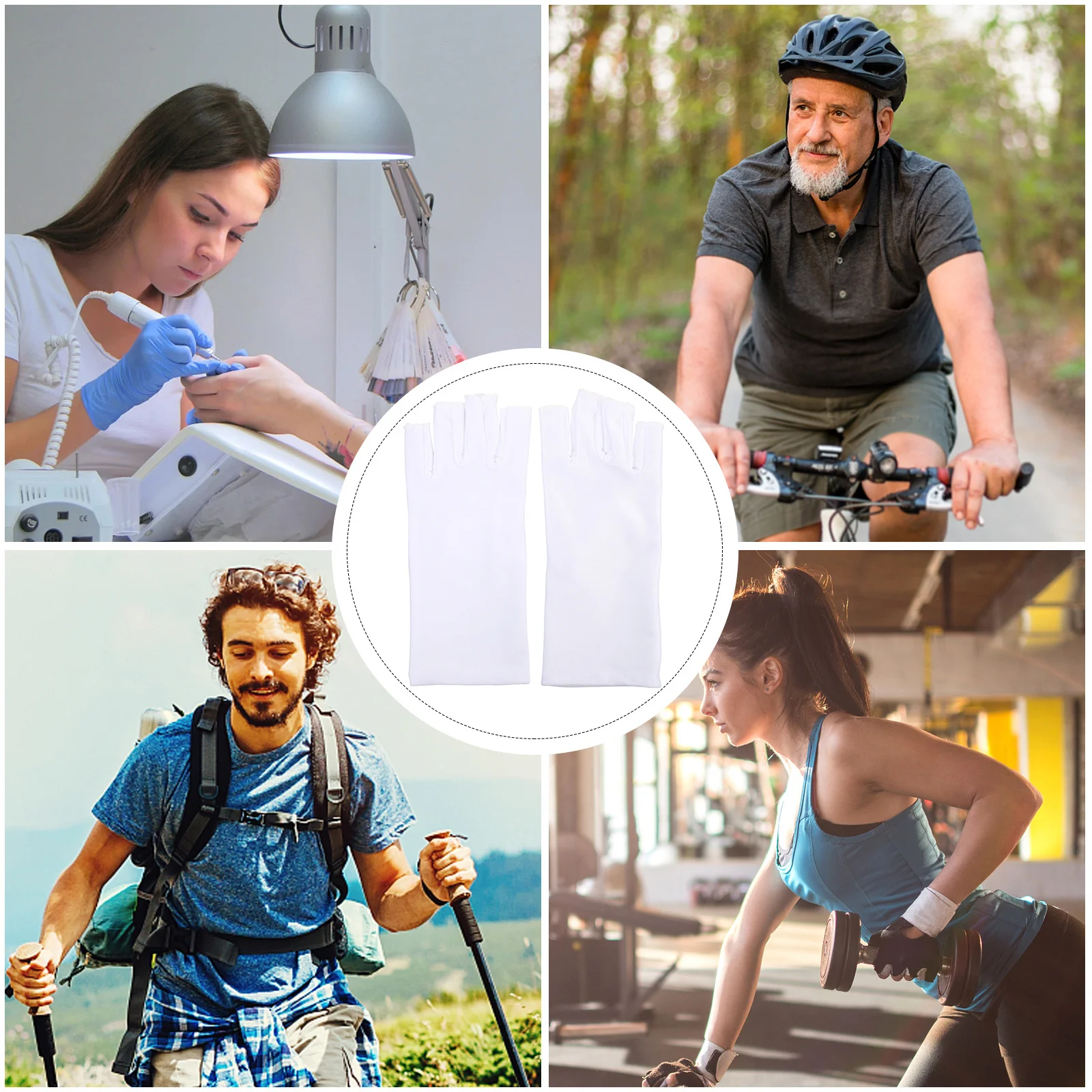 زوج واحد من أدوات مانيكير الأظافر المضادة للأشعة فوق البنفسجية مفتوحة الأصابع من البوليستر المسامي واقي من الشمس نصف إصبع في الهواء الطلق