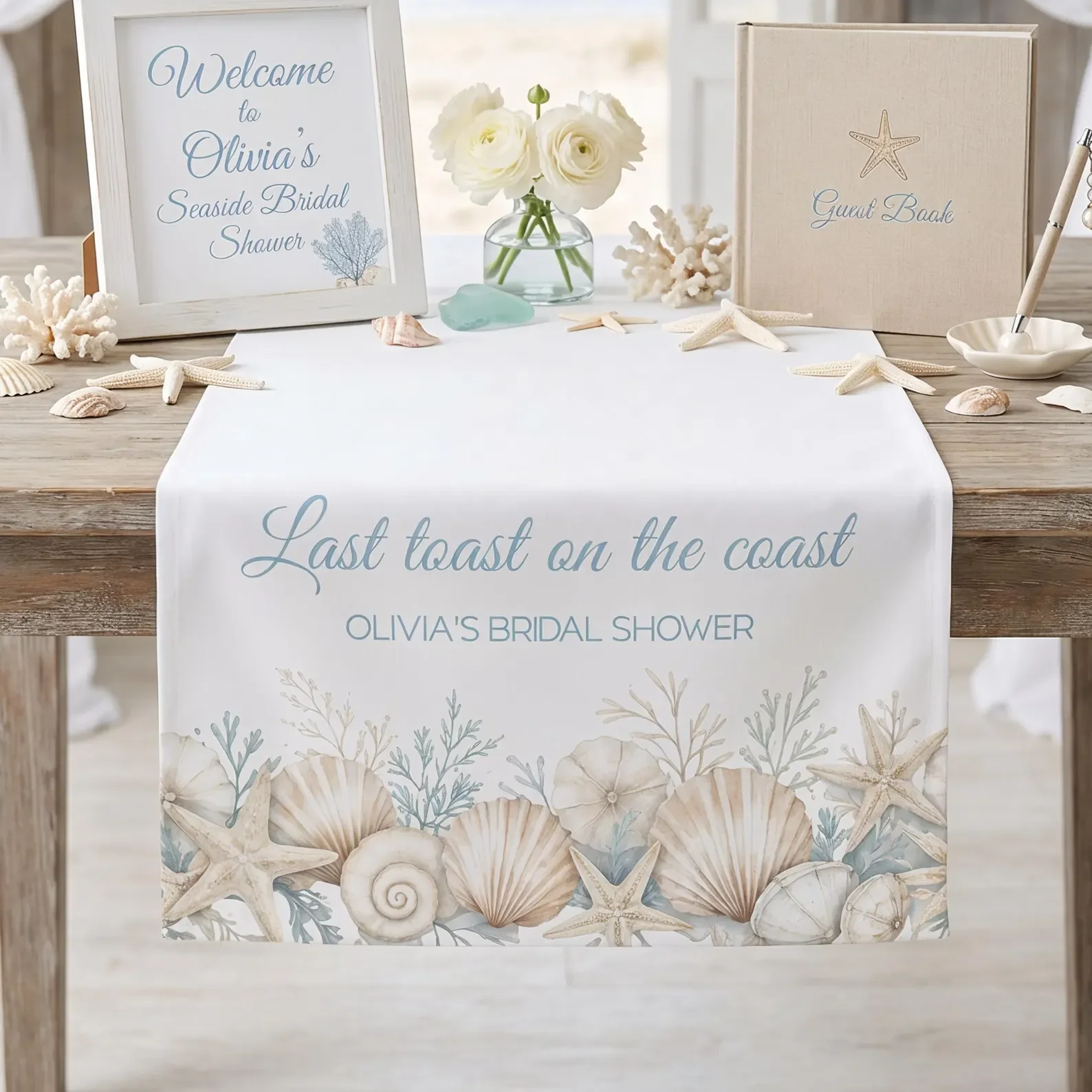 Last Toast Table Runner on The Beach Themed Bridal Shower Decorations Beach Bridal Shower Decorations Seashell Table Runner