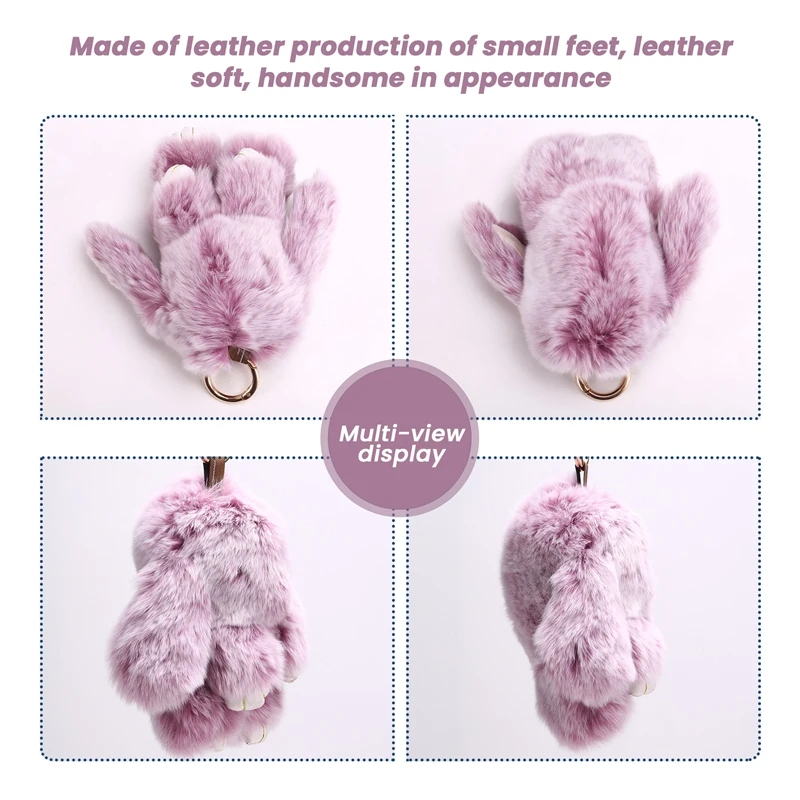 Soft Cute  Fur Pom Pom Keychain  Real Rex Bunny Keychain Decoration