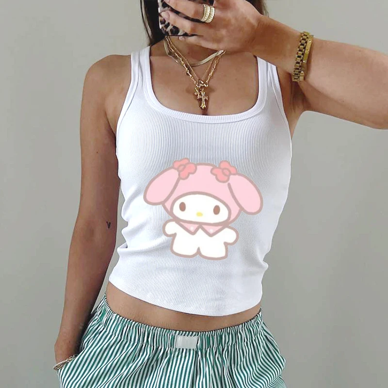 Korean Style Sanrio Kuromi My Melody Summer  New Style Sleeveless Y2K Print Girls Vest T-shirt Clothes Casual Sportswear