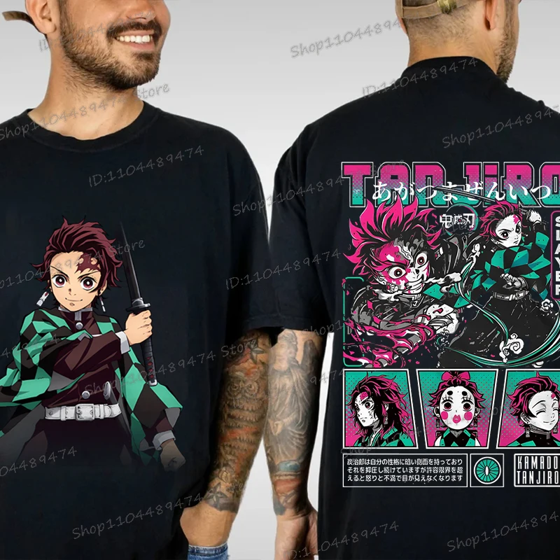 انمي ياباني كيميتسو نو يابا تي شيرت تانجيرو كامادو جرافيك ملابس للرجال خمر الهيب هوب قصيرة الأكمام للجنسين تيز الهدايا