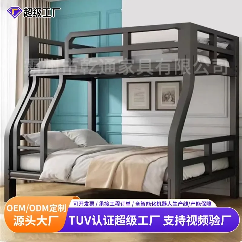 For Double Layer Steel Bunk Bed with Stairs and Guardrail High Low Iron Frame Beds for Mother Child Hotel Apartment Dormitory