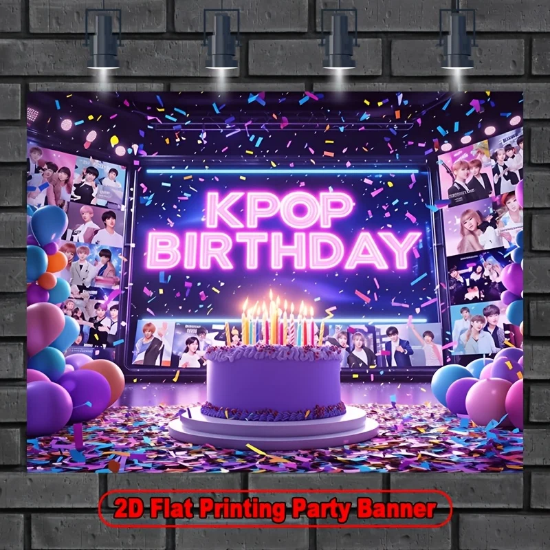 2D flaches K-Pop Geburtstagsparty-Hintergrundbanner, geeignet für Heimdekoration, Fotografie, Hochzeiten und Geburtstage