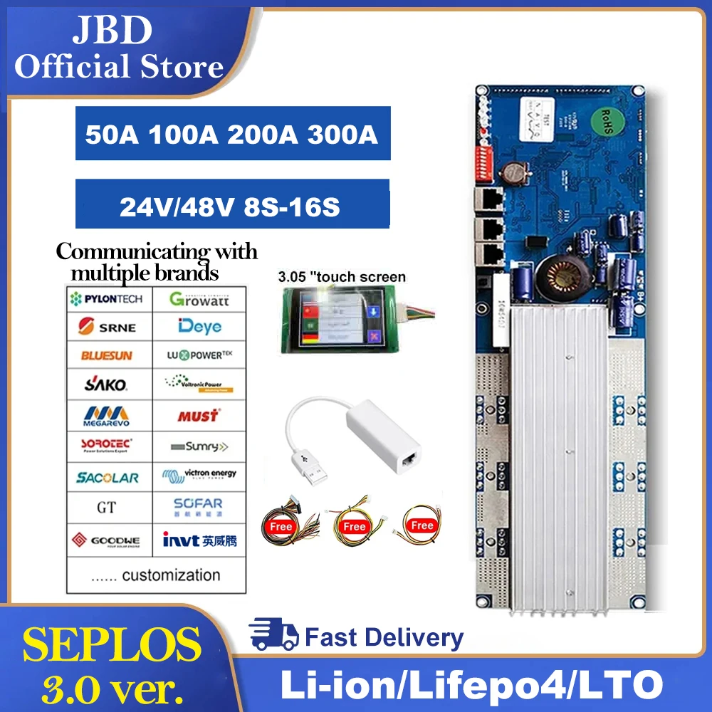 

Seplos Smart 3.0 BMS 24V 48V 100A 150A 200A 300A 8S-16S LFP With Bluetooth LCD Screen Smart BMS Li-Ion LiFePO4 Battery Inverter