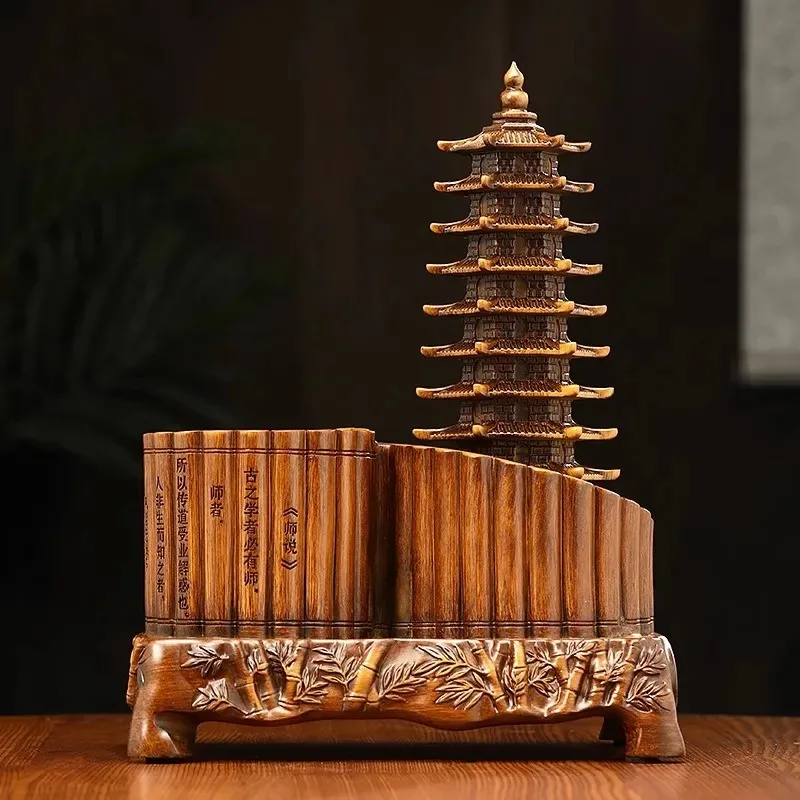 Chinese Style 9th Floor Wenchang Tower Pen Holder Ornament for Children Students Teachers Desks Books Desktop Crafts Gifts