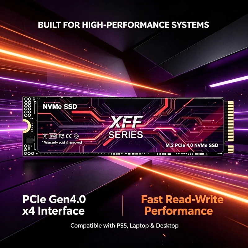 XFF NVMe M.2 SSD PCIe Gen4.0 X4 3500MB/s Transfer Speed TLC Solid State Drive 500GB-4TB Compatible with PS5 Laptop Desktop