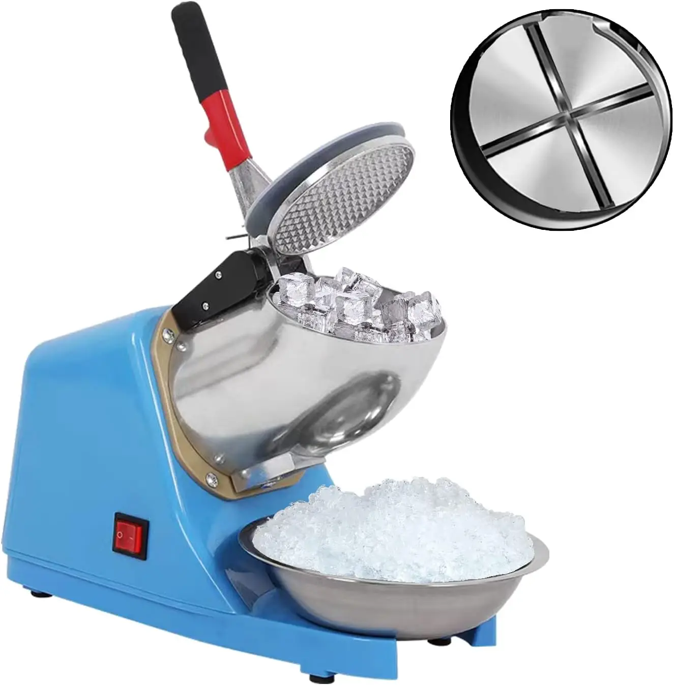 

110V Electric Ice Shaver Crusher,Portable Stainless Steel 4 Blades Ice Shaved Machine