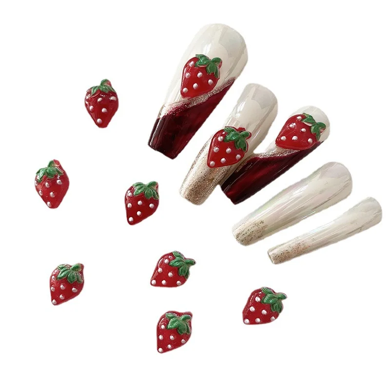 20 ชิ้นสตรอเบอร์รี่สีแดงเล็บ Charms 3D เรซิ่นผลไม้สดชิ้นส่วนเล็บ Rhinestones มินิเล็บเครื่องประดับอุปกรณ์ตกแต่ง 8*11 มิลลิเมตร