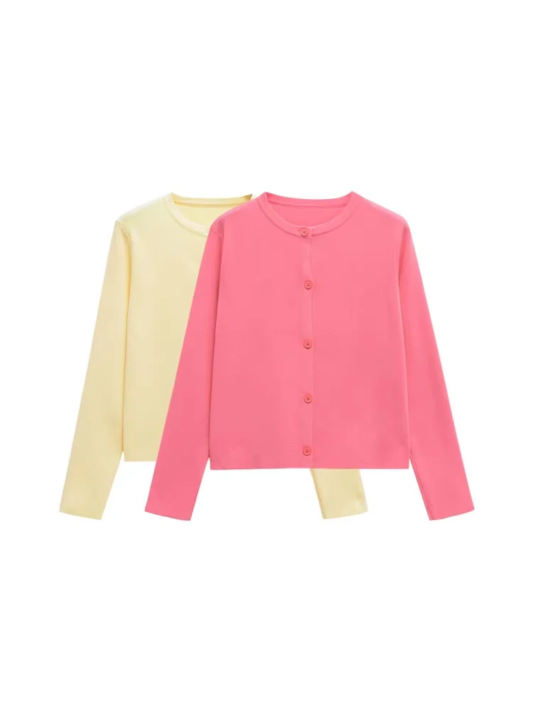 

GELITAYIN Women's Knit Cardigan Sweater O-Neck Long Sleeve Chic Outerwear Fashion Front Button Female Top