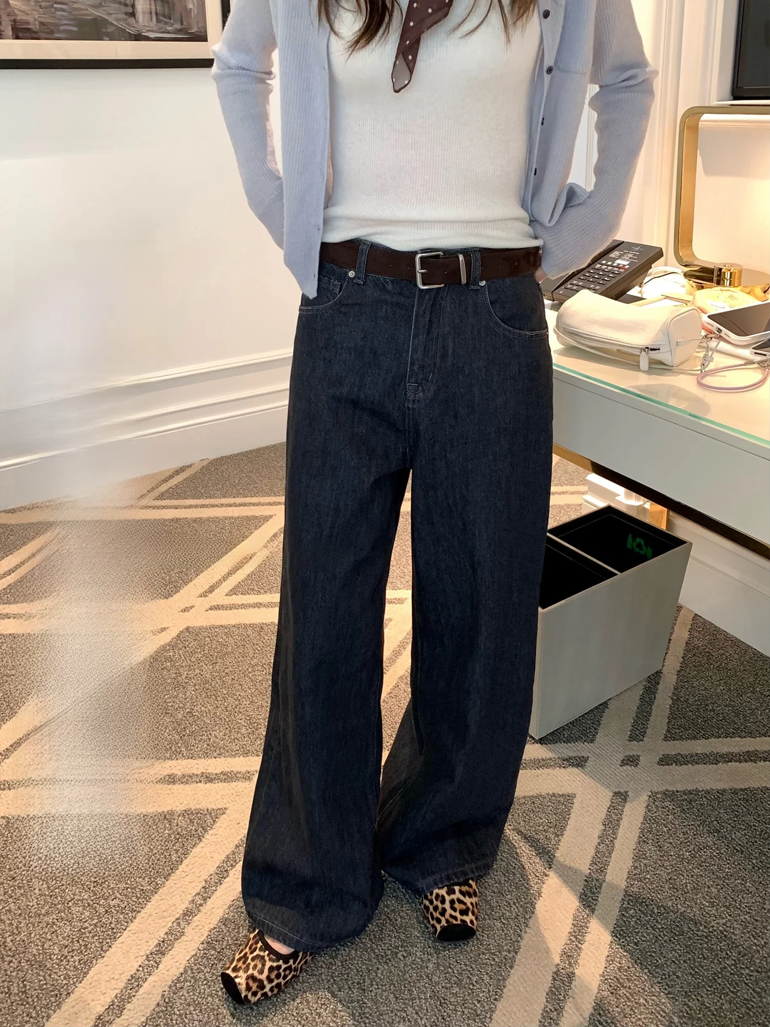 

Винтажные выцветшие прямые джинсы женские с высокой талией, свободные широкие брюки в пол, повседневные хлопковые на молнии, однотонные