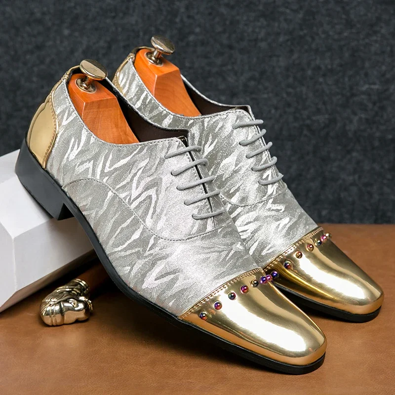 

2024 New Casual Leather Shoes Men superstar Brogues formal leather shoes oxford gold shoes lace-up hombres silver large size 47