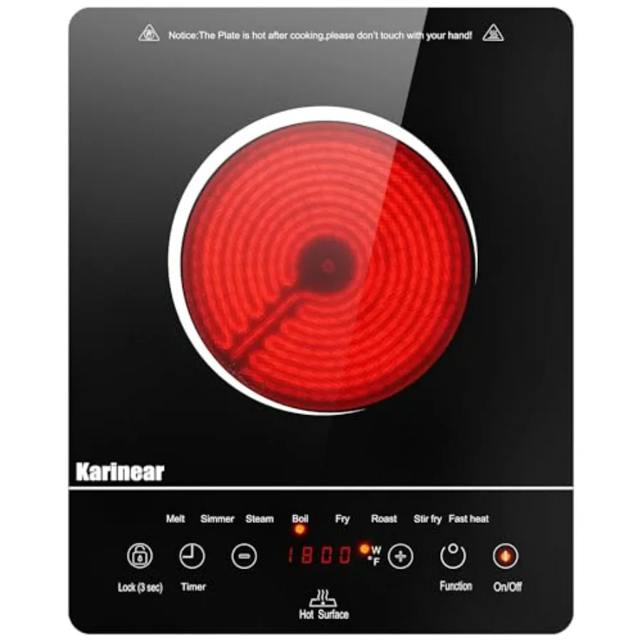 

Portable Electric Cooktop 110V Infrared Single Burner Ceramic Stove with Touch Control Child Safety Lock Timer Residual Heat In