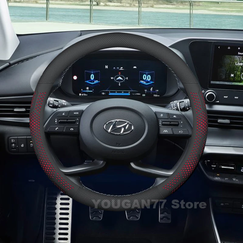 

Leather Car Steering Wheel Cover For Hyundai Bayon 2022-2025 wear-resistant Auto Steering Wheel Hyundai Bayon Accessories 2025