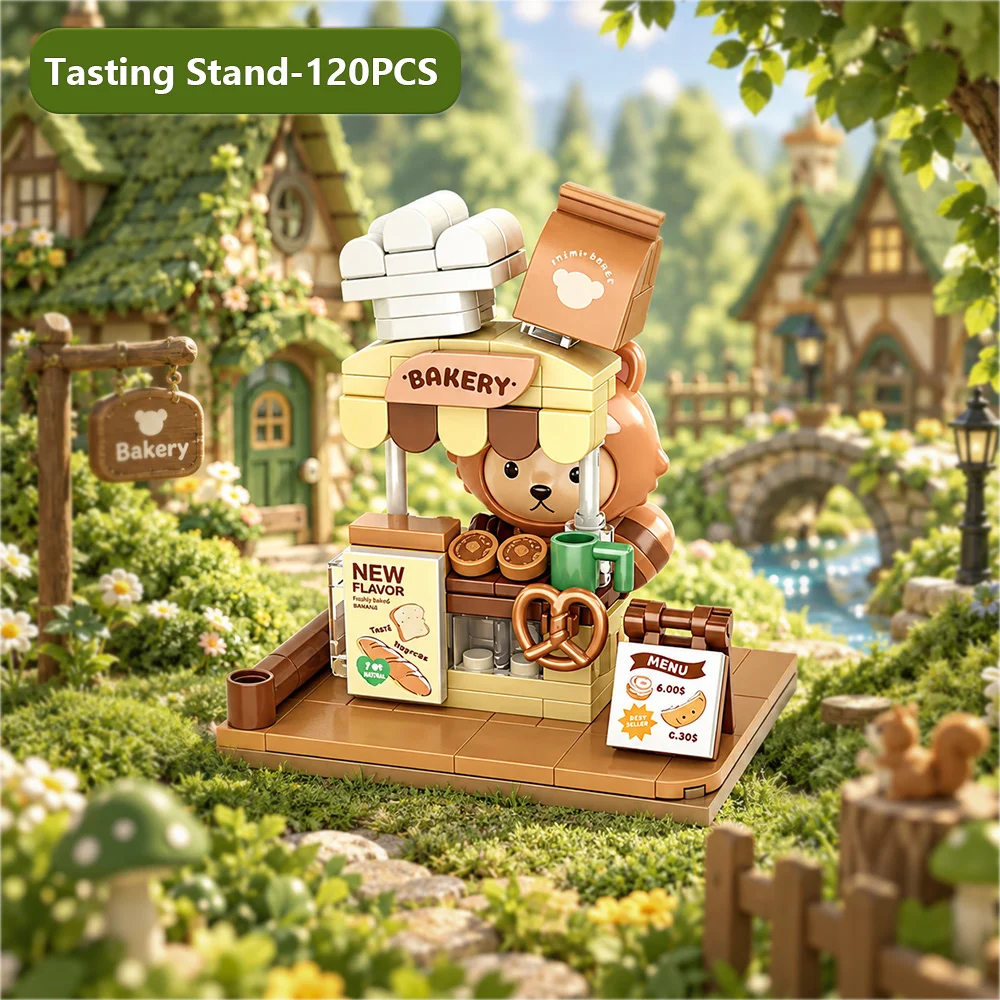 1 Piece Randomly Teddy Bakery Series Blind Box Mini Building Blocks Cute Bear Shop Scene Assembly Bricks Collectible Desktop Ornament Thanksgiving Christmas Halloween Holiday Gift - view 5