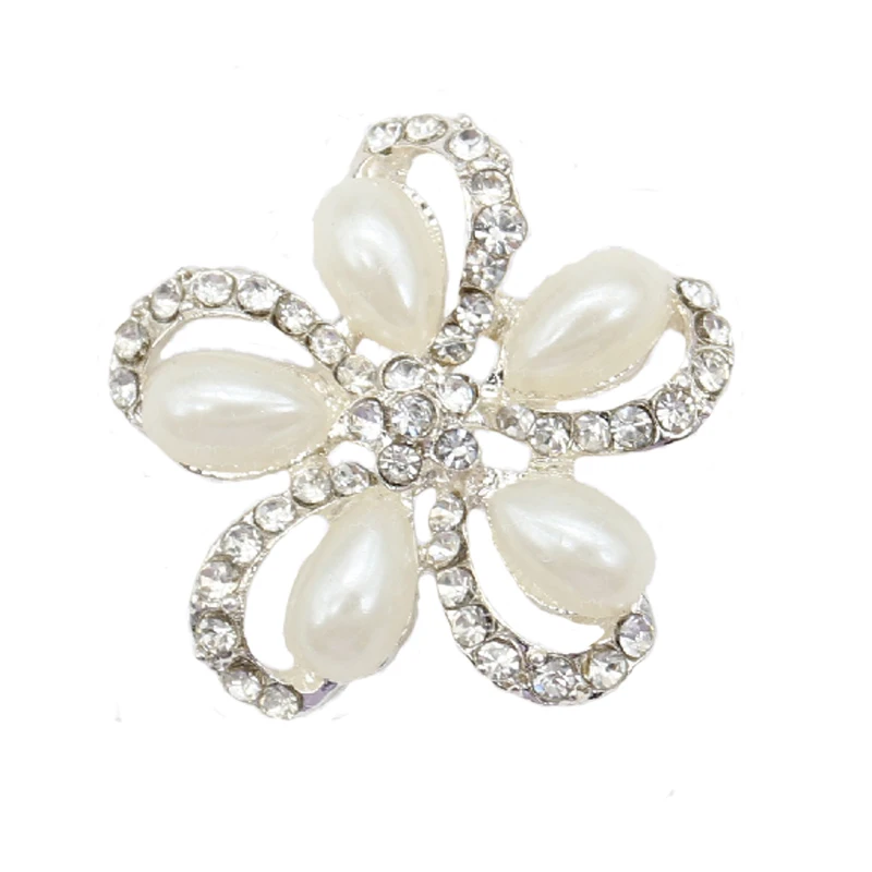 

Flower Rhinestone Pearl Button For Wedding Decoration Party Anniversary Accessories Ladies Women Men Brooch Button