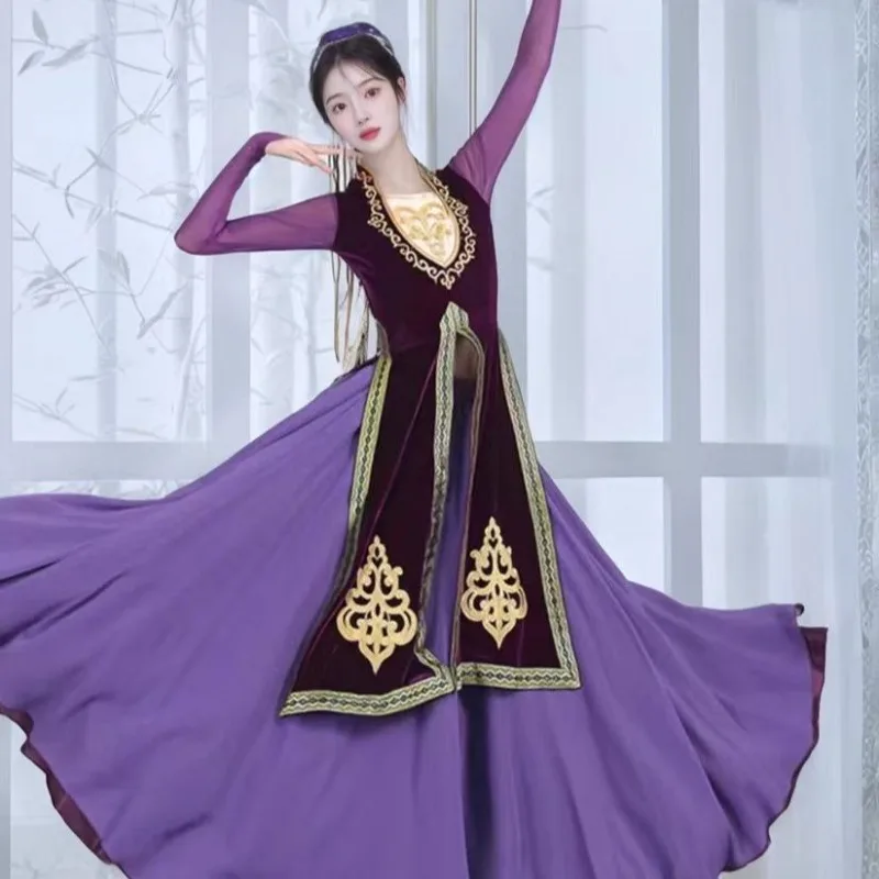 Trajes de baile para adultos falda oscilante grande uigur rendimiento nuevas minorancias étnicas de Xinjiang