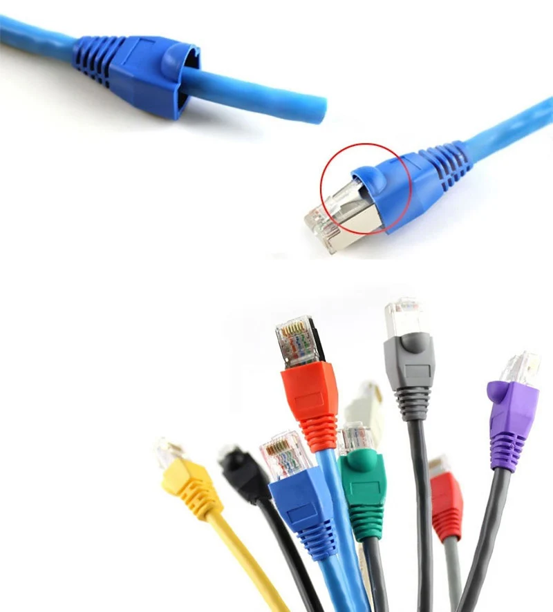 100 Pcs Colourful Mixed Color CAT5E CAT6 RJ45 RJ11 Ethernet Network Cable Strain Relief Boots Cable Connector Plug Cover