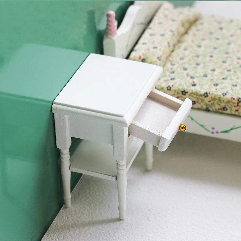 1:12 ドールハウスミニチュア引き出しキャビネット収納ベッドサイドテーブルモデル家具アクセサリードールハウスの装飾子供の遊びのおもちゃ