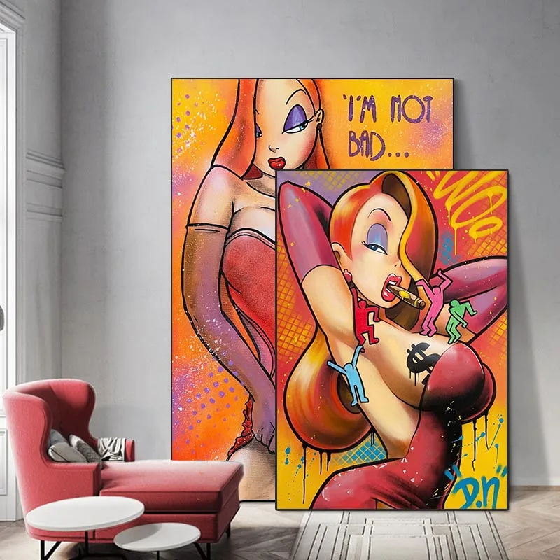 Sexy Girl Boom Breast Canvas Painting Abstract Pop Art  Beauty Posters Prints Cartoon Character Home Decor Wall Hanging Picture