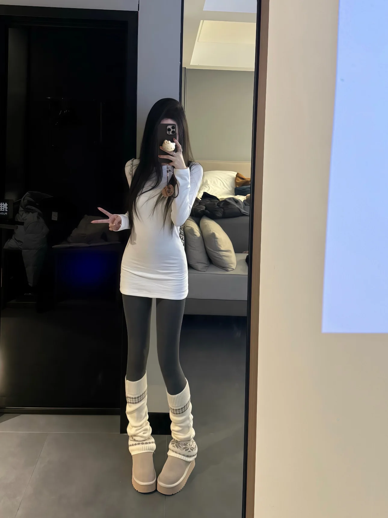 Pure Cotton Long Sleeve White T-Shirt Women's Spring Autumn Inner Wear Mid-Length Base Shirt Butt Covering Outerwear Slim Fit...