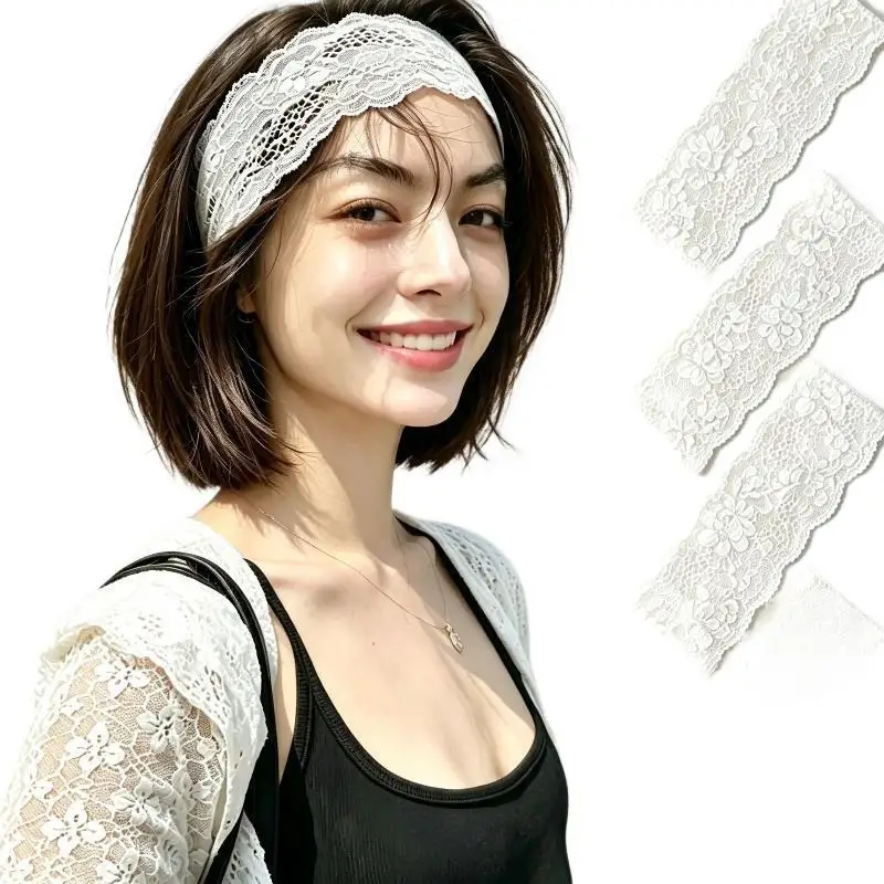 Süßes, hohles, breites Spitzen-Haarband, elastisch, bequem, modisches Haaraccessoire für Hochzeitsgäste – Detail 10