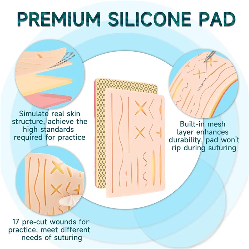 

GO- Student Suture Practice Kit - Silicone Suture Pads 17 Pre-Cut Woundsuture Tools Practice Sutures And Needles