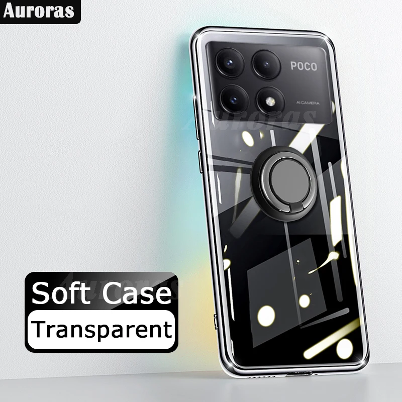 Auroras For Xiaomi Poco X6 Pro 5G Case Adsorbable Ring Clear Silicone Shockproof Soft Shell For Mi POCO M6 Pro 4G Back Cover