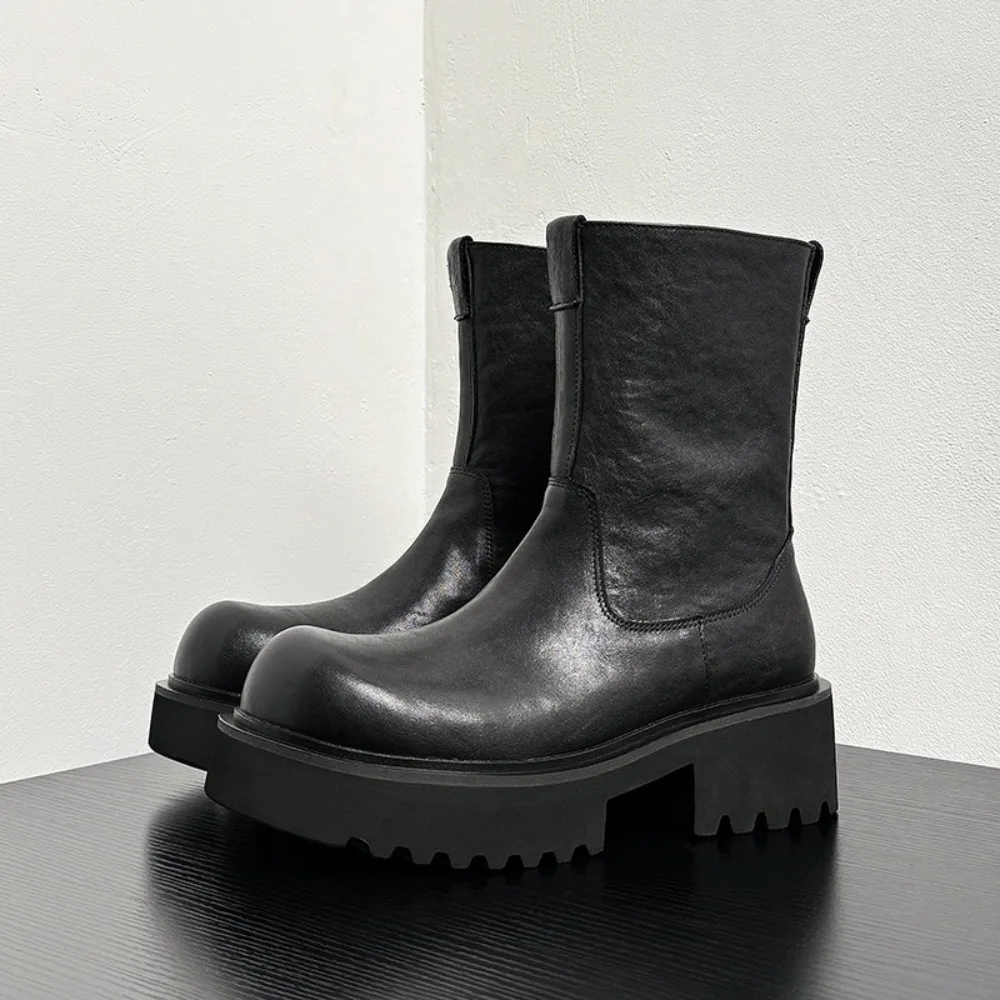 Men's Platform Boot Fashion Chelsea Boot Luxury Leather Botas Black Classic Business Dress Boots Casual Ankle Boot for Men Botas