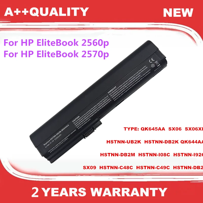 

Laptop Battery FOR HP EliteBook 2560p 2570p QK644AA QK645AA SX06 SX06XL SX09 HSTNN-C48C C49C DB2L DB2M I08C I92C UB2K DB2K