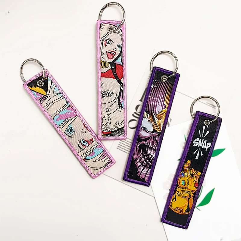 Anime Key Chains American movies Manga Embroidery Fashion Key Tag for Jewelry Accessory Key Ring Holder Gift Anime Fans