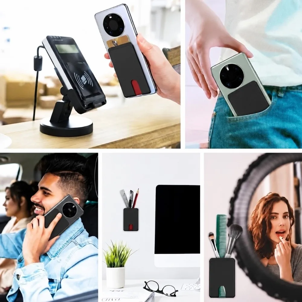 Self-Adhesive Phone Holder Sticker Silicone Soft Credit Card Holder Compact Card Clip Mobile Wallet Compatible All Smartphones